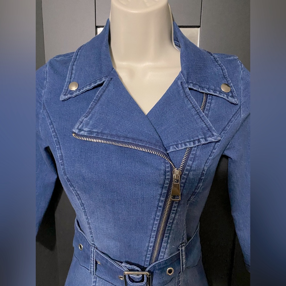 New Women's Zip Detail Acid Belted Denim Dress Size Small - Picture 10 of 11